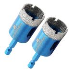 Diamond Core Drill Bit 25mm,BRSCHNITT 2pcs 1 Inch Diamond Hole Saw Drill Bit for Porcelain Tile Ceramic Stone Granite Marble,Hex Shank Dry Drilling Diamond Core Drill Bit Set