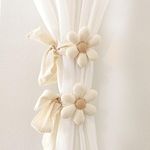 MWRDSM 2pcs Curtain Tiebacks, Flower Curtain Ties for Drapes, Curtain Tiebacks with Adjustable Strap, Cotton Holdbacks for Indoor Outdoor Drapes Decor (Beige)