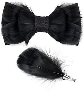 RBOCOTT Handmade Black Feather Pre-tied Bow Tie and Lapel Pin Set(1)