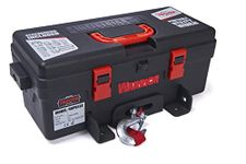 Warrior Trojan 4000lb Portable 12v Electric Winch - Reversible Magnet Motor with Power In/Out - Steel Plate, Mounting Option, Plug & Play - Convenient Carry & Storage Box - Synthetic Rope