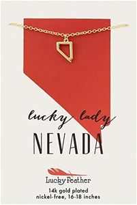 Lucky Feather Nevada Shaped State Necklace, 14K Gold-Dipped Pendant on Adjustable 16”-18” Chain