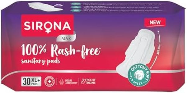 Sirona Max Sanitary Pads for Women | XL Plus (Pack of 30 Pads) | 100% Rash Free & Toxic-Free | Organic Cotton Sanitary Pad | Up to 0% Leakage, Comfortable & High Absorbency