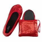 Shoes 18 Women's Foldable Portable Travel Ballet Flat Shoes w/Matching Carrying Case Ruby Red Sequin 7/8 UK