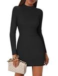 Zeagoo Bodycon Dress for Womens Black Elegant Long Sleeve Turtle Neck Dress Autumn Winter Sweater Dresses Casual Knitted-Dress Black XL