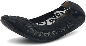 Ollio Women's Shoes Floral Embroidery Lace Slip On Comfort Light Ballet Flat ZM1712F (8.5 B(M) US, Black)