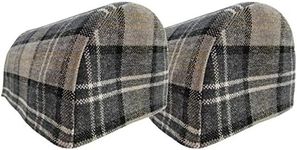 Classic Home Store Balmoral Check Pair of Standard Round Arm Caps Soft Touch Chenille Sofa Furniture Cover (Grey)