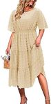 IN'VOLAND Womens Plus Size Swiss Dot Dress Chiffon Short Sleeve High Waist A Line Ruffle Tiered Babydoll Midi Dress