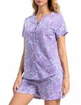 ENJOYNIGHT Womens Pajama Set Button Down Tee and Shorts Sleepwear Pjs with Pockets (XX-Large, PU)