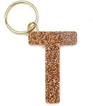 Lucky Feather Letter T Keychain Accessories for Women, Gold Glitter Initial Key Ring