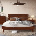 Bme Caden King Size Bed Frame and Adjustable Headboard, 15 Inch Mid Century Retro Style - Solid Acacia Wood - No Box Spring Needed - 12 Strong Wood Slat Support - Easy Assembly - Dark Chocolate