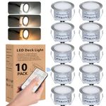 10 Pack Led Decking Lights with Remote Control, 0.8W LED Deck Lights Ø42MM, Warm White Deck Lighting Waterproof IP67, 12V Low Voltage Plinth Lights for Terrace/Patio/Path/Wall/Garden/Decoration