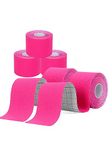 Kinesiology Tape 5 Rolls, Lychee Elastic Therapeutic Sports Tape for Pain Relief Shoulder, Knee, Tennis Elbow Support, Athletic Tape Waterproof, Breathable, Latex Free, 2" x 16.4 feet Per Roll (Pink)