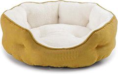 PAWSOME Round Cat Bed for Indoor Cats Clearance Washable Dog Bed for Puppy and Kitties with Slip-Resistant Bottom, Plush Flannel Pet Supplies Small Beige