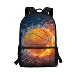 KUIFORTI Fire Basketball School Bags Kids Teens Backpack 15 Inch Sport Basketball Print School Bookbags Women Men Casual Daypack Rucksack Laptop Bagpack Boys Soccer Backpack