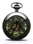 BOSHIYA Vintage Mechanical Pocket Watches for Men Luminous Steampunk Pocket Watch with Chain Black Skeleton Dial Roman Numberals Pocketwatch Gifts for Fathers Day, Carved, Mechanical