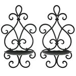 Remenna Metal Wall Candle Sconce Holder Set of 2 Hanging Wall Mounted Candle Sconces Holder, Wall Sconces Decor for Bedroom Dining Room, Black 10inch×6inch