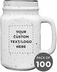 DISCOUNT PROMOS 100 Savannah Speckle Ceramic Mason Jars Set, 16 oz.- Customizable Text, Logo - Stoneware, C-handle, Durable - White