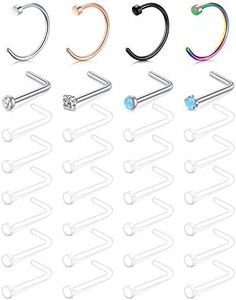 D.Bella 18G Clear Nose Rings Retainer & 20G Clear Nose Rings Hoop Flexible Acrylic Clear Nose Piercing Retainer Kit for Work Surgery, Plastic, plastic