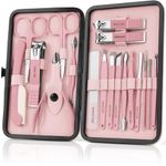 OWill Manicure Set, 18pcs Nail Clippers Pedicure Kit with PU Leather Case Nail Care Kit Professional Tools Gift for Women Wife Girlfriend Parents (Pink)