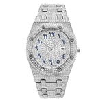 ICEDIAMOND Full CZ Simulated Diamond Charm Quartz Wrist Watch, Iced Out Bright Zircon Stones 43MM Calendar Dial, Hip Hop Trend Jewelry for Men (White)