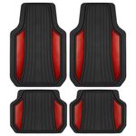 Motor Trend ChromeTech Car Floor Mats Full Set - Durable Rubber Floor Mats for Cars with Two Tone Accent, All Weather Interior Protection for Front and Rear with Non-Slip Backing, Red Chrome