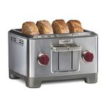 Wolf Gourmet 4-Slice Extra-Wide Slot Toaster with Shade Selector, Bagel and Defrost Settings, Red Knob, Stainless Steel (WGTR154S)