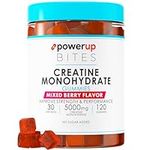 PowerUp Bites Creatine Monohydrate Gummies Mixed Berry for Men & Women, 100% Creatine Mixed Berry Gummies, 5g per Serving + Vegan, Sugar Free + Strength, Energy, Muscle & Booty Gain - 120 Count