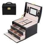 FOME HOME PU Leather Girls Jewelry Storage Organizer Travel Case Multi-Layer Jewelry Showcase Display Case Velvet with Mirror