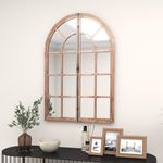 CHARMAID Farmhouse Arch Wall Mirror - 34"x24" Arched Window Pane Mirror, Rustic Wood Framed Wall Mounted Mirror, Hanging Windowpane Mirror Wall Decor for Bedroom Bathroom Entryway Living Room