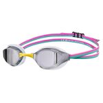 ARENA Unisex Adults Python Racing Swim Goggles for Men and Women Anti-Fog Mirror Lens Max Comfort Dual Strap, Silver/White/Fuchsia