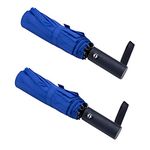 PFFY 2 PCAK Compact Travel Umbrella Windproof Collapsible 10 Ribs Auto Open & Close Folding Small Umbrella RoyalBlue