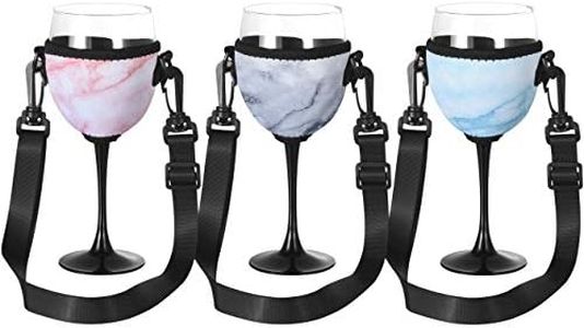 Beautyflier Wine Glass Insulator/Drink Holder/Neoprene Sleeve with Adjustable Neck Strap For Wine Walk (Marble Blue/Pink/Gray)