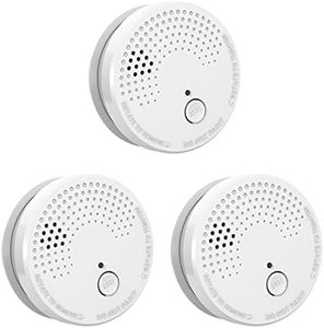 LSHOME 3 Pack Smoke Detector Fire Alarms 9V Battery Operated Photoelectric Sensor Easy to Install with Light Sound Warning, Test Button,9V Included Safety for Home Hotel(912-3) (GS528A)