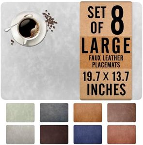 UnivoColors Washed Cowhide Pattern Faux Leather Big Size Placemats Set of 8, Waterproof Easy to Clean Anti-Slip PU Table Mats for Party Decoration19.7″×13.6″,Light Grey Retro Cowhide Pattern