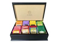 Indianteacompany ITC Luxury Wooden Black Tea Chest Caddy 8 Compartment with Cream Velvet with 80 Twinings Individually Wrapped Tea Bags