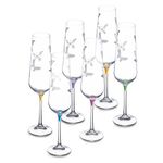 Champagne - Flute - Glass - Lead Free Crystal - Wedding Toasting Flutes - with Butterfly Imprint - Assorted Colour Stem - Set of 6 Glasses - by Barski - 9 oz. - Gift Boxed - Made in Europe