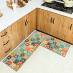 Kitchen Rug, 2 Pieces Non Slip kitchen mat sets,Washable Kitchen Floor Mat For Kitchen,Hallway,Living Room,Bedroom,Bathroom (style K, 43x75+43x150cm)