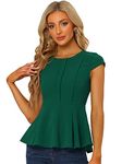 Allegra K Women's Elegant Round Neck Solid Color Workwear Cap Sleeve Peplum Blouse Top Green Small