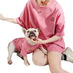 Matching Dog and Owner Clothes,Striped Dog Shirts for Small Medium Large Dogs Cats,Mama and Pet Shirts are Sold Separately（Pink,Owner-S