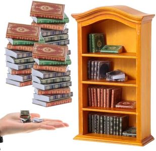 Yellow Quince Wood Wooden Bookcase White 30PCS Miniatures Dollhouse Books, 4 Floors Dollhouse Bookshelf Decoration Accessories