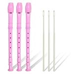 3 Pack 8 Hole Soprano Recorders Descant Flute, Fingering Recorder Instrument with Cleaning Rod and Storage Bag, Soprano Recorder Instrument for Beginners Kids (Pink)