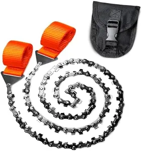 Pocket Chainsaw With Handles Survival Saw - Pocket Saw Folding Hand Saw Chain Portable Hand Saw Rope Saw for Trees with Bag Bi-Directional Cutting Teeth Camping Saw Folding Wood Saw Hunting Saws