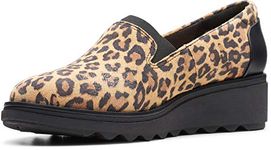 Clarks Womens Sharon Dolly, Tan Leopard Suede, 8.5