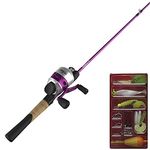 Zebco 33 Spincast Reel and Fishing Rod Combo, 5-Foot 6-Inch 2-Piece Fiberglass Rod, Quickset Anti-Reverse Fishing Reel with Bite Alert, Includes 29-Piece Tackle Kit, Pink