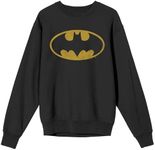 Batman Distressed Bat Emblem Women's Black Crew Neck Fleece Sweatshirt-Small