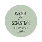 Personalised name stickers for wedding stationery | custom named favour/favor printed round sticker colours pink purple black red green navy light blue cream (Sage green)