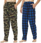 2 Pack Mens Pajama Pants Mens Fleece Plaid Lounge Pajama Bottoms Sleepwear Pjs with Pockets