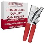 Commercial Can Opener by Chef-Master | Multi-Purpose Manual Can Opener with Anti-Slip Grip, Easy Turn Knob, Sharp Cutting Discs, Soft Handle | Commercial Can Opener 90226