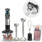 ChefWave Intermix Immersion Blender Handheld, 500W 5-in-1 Multi-Purpose Hand Blender, 9-Speed Stick Blender, 20oz Beaker, 20oz Chopper, Egg Whisk, 6.3in & 8.5in Immersion Wands, Black