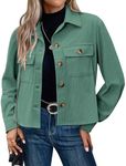 Zeagoo Corduroy Jacket Women Cropped Shacket Oversuzed Button Down Long Sleeve Shirts Crop Trendy Outfits Mint Green